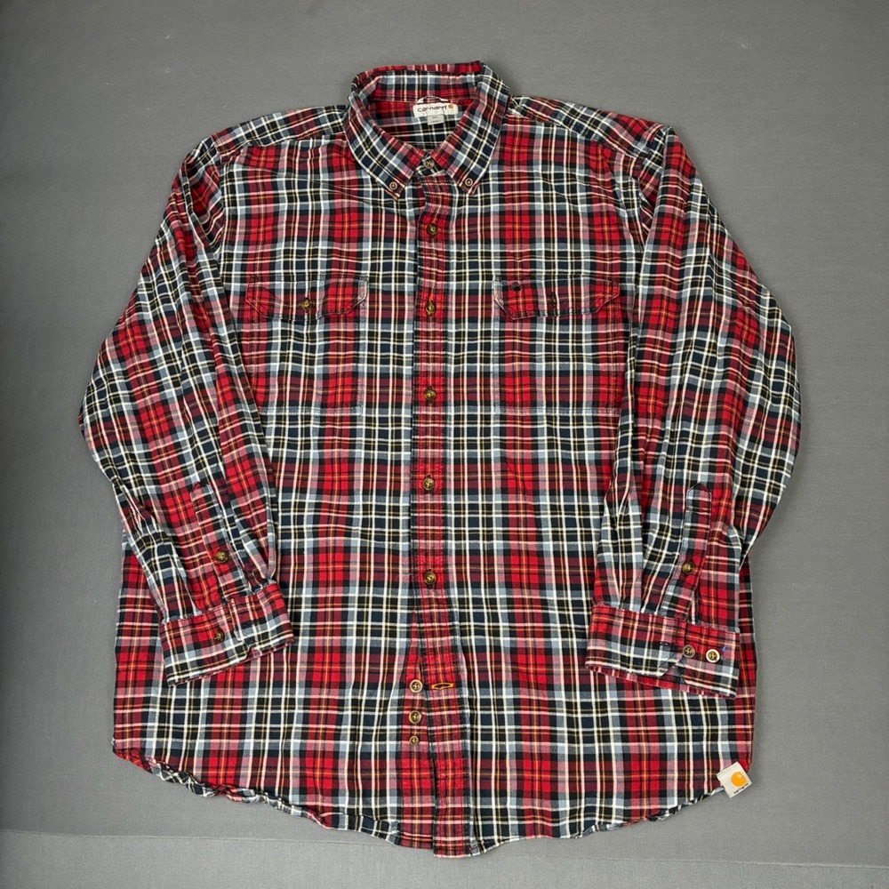 Carhartt Men's Red Flannel Long Sleeve Button Down Shirt Size XXL